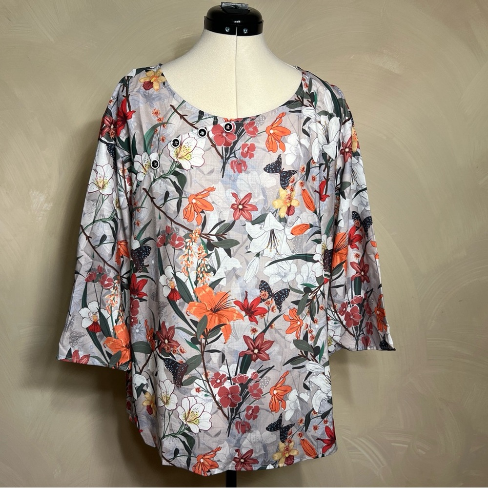 Women’s JustFashionNow Colorful Floral Feminine Pullover 3/4 Sleeve Blouse|SZ:XL